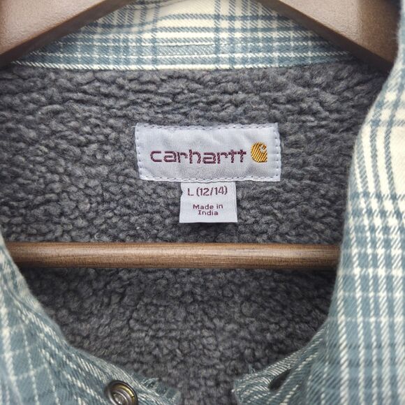 Carhartt Womens Hubbard Sherpa Lined Shirt Jacket Green Plaid Size Large - Picture 3 of 4